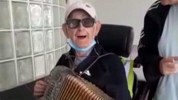 Videos shared with Sky News show Mr O&#39;Hallaran playing his accordion and talking with locals in northwest Lo<em></em>ndon earlier this year.