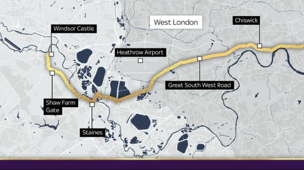 The route the hearse will take from west Lo<em></em>ndon to Windsor Castle