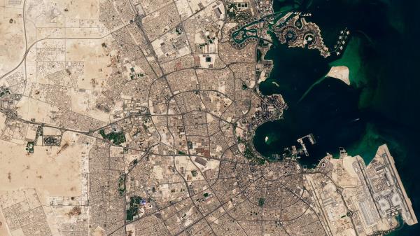 从陆地卫星9号俯瞰卡塔尔体育场城